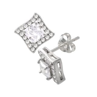 Bridge Jewelry Pure Silver Plated Cubic Zirconia Wavy Stud Earrings