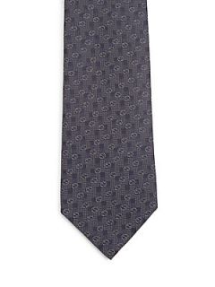 Gucci Interlocking G Pattern Silk Tie   Midnight White