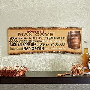 Fathers Day Gifts    Personalized Man Cave Rules Plaque   Basswood Plank