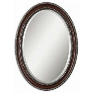 Global Direct 25 in. x 35 in. Mahogany/Silver Oval Framed Mirror 14196