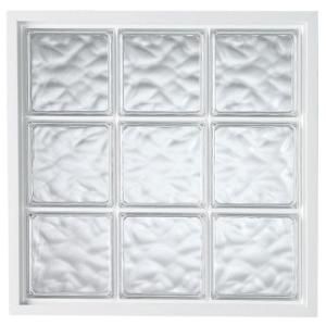 Hy Lite 31.5 in. x 31.5 in. Wave Pattern 7.5 in. Glass Block White Vinyl Fin Fixed Picture Window with White Silicone 7GB3131WHVGB200W