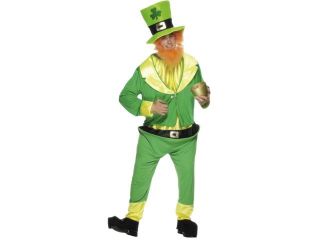 Green Leprechaun Suit & Ginger Beard Costume Set Adult Standard