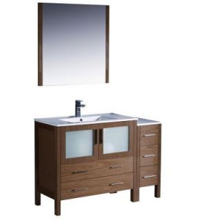 Fresca Torino 48 in. Vanity in Walnut Brown with Ceramic Vanity Top in White and Mirror FVN62 3612WB UNS
