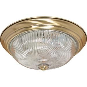 Glomar 3 Light Antique Brass 15 in. Flush Mount with Clear Swirl Glass HD 231