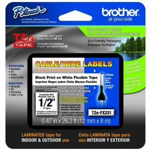 Brother TZ 12mm x 26 1/5 ft. Cable/Wire Labeling Tape TZe FX231SP
