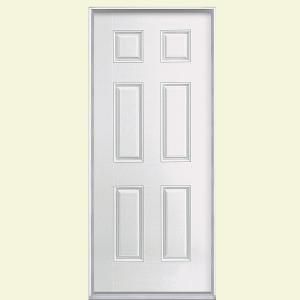 Masonite 6 Panel Primed Fiberglass Entry Door with No Brickmold 45661