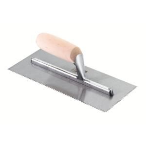 QEP 3/16 in. x 1/4 in. x 1/2 in. Flat Top V Notch Pro Trowel with Wood Handle 49730