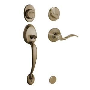 Schlage Plymouth Antique Brass Left Hand Dummy Handleset with Accent Interior Lever F93 PLY 609 ACC LH