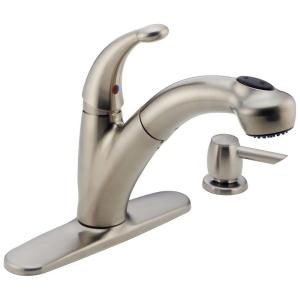 Delta Cicero Single Handle Pull Out Sprayer Kitchen Faucet in Stainless with Soap Dispenser 468 SSSD DST
