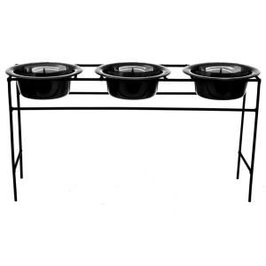 Platinum Pets 4 Cup Wrought Iron Triple Modern Diner Cat/Puppy Stand with Extra Wide Rimmed Bowls in Black TMDS32BLK