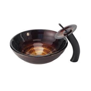KRAUS Iris Glass Vessel Sink and Waterfall Faucet in Oil Rubbed Bronze C GV 693 19mm 10ORB
