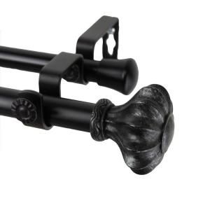 Rod Desyne 120 in.   170 in. Black Double Telescoping Curtain Rod with Flair Finial 4703 992