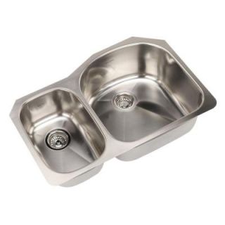 American Standard Prevoir Undermount Brushed Stainless Steel 31.5x20.56x9 in. 0 Hole Double Combo Bowl Kitchen Sink 14CL.322100.073