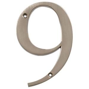 The Hillman Group Distinctions 4 in. Flush Mount Brushed Nickel House Number 9 843329