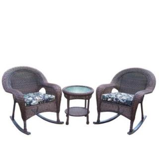Oakland Living Resin 3 Piece Wicker Patio Rocker Set with Cushions 90031 3 BF CF
