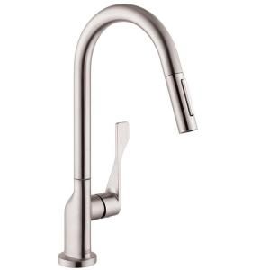 Hansgrohe Axor Citterio Single Handle Pull Out Sprayer Kitchen Faucet in Steel Optik 39835801