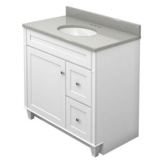 KraftMaid 36 in. Vanity in Dove White with Natural Quartz Vanity Top in Painted Turtle and White Sink VC3621RS3.SGA.7131SN