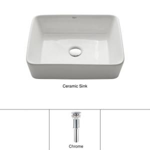 KRAUS Vessel Sink in White with Pop up Drain in Chrome KCV 121 CH