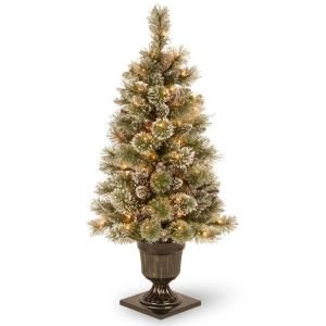 Martha Stewart Living 4 ft. Pre Lit Potted Sparkling Pine Artificial Christmas Tree with Clear Lights and Pine Cones GB1 339 40