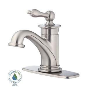 Danze Prince Single Hole Single Handle Low Arc Bathroom Faucet with Deck Cover in Brushed Nickel D236010BN