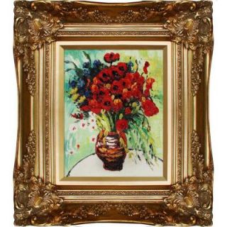 10 in. x 8 in. Vase with Daisies and Poppies Hand Painted Framed Oil Painting VG2466 FR 6996G8X10