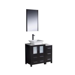 Fresca Torino 36 in. Vanity in Espresso with Glass Stone Vanity Top in White with Mirror and 1 Side Cabinet FVN62 2412ES VSL