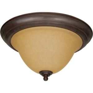 Glomar Castillo Sonoma Bronze 2 Light 16 in. Flush Mount With Champagne Linen Washed Glass HD 1026