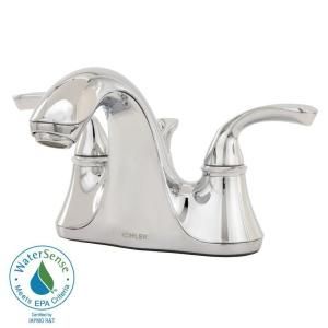 KOHLER Forte 4 in. 2 Handle Low Arc Bathroom Faucet in Polished Chrome with Sculpted Lever Handle K 10270 4 CP