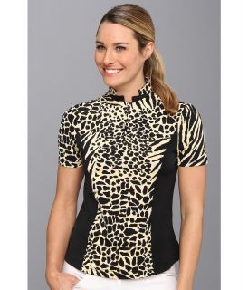 DKNY Golf Animal Print Short Sleeve Top Womens Short Sleeve Knit (Beige)