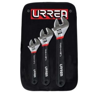URREA 8 in.   10 in., 12 in. Rubber Grip Adjustable Chrome Wrench Set (3 Piece) 795G