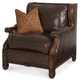 Michael Amini Windsor Court Wood Trim Leather Club Chair in Brown 70935 BRICK 54