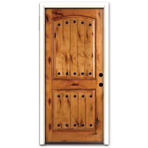 Steves & Sons Rustic 2 Panel Plank Stained Knotty Alder Wood Entry Door 2250KAPALH
