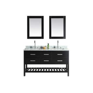 Design Element London 61 in. Double Vanity in Espresso with Marble Vanity Top in Carrara White and Mirror DEC077C