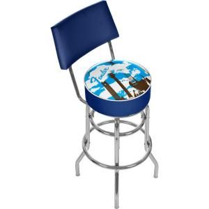 Trademark Fender Guitar in The Clouds Chrome Padded Swivel Bar Stool with Back FNDR1100 CLOUD