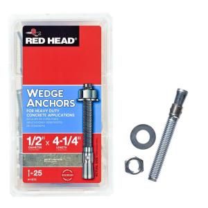 Red Head 1/2 in. x 4 1/4 in. Zinc Plated Steel Hex Nut Head Solid Concrete Wedge Anchors (25 Pack) 11272