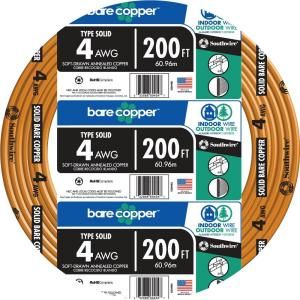 Southwire 200 ft. 4 Gauge Stranded Bare Copper Cable 10674003