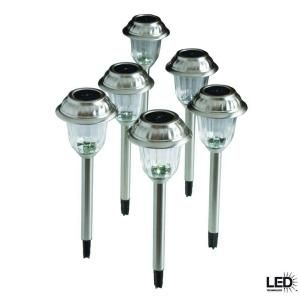 Hampton Bay Premium Brushed Nickel Solar LED Walk Light Set (6 Pack) DISCONTINUED MS14Mc N2 SS W6