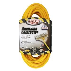 American Contractor 25 ft. 12/3 SJEOW Outdoor Extension Cord with 3 Outlet Power Block 034970002