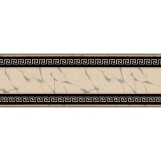 The Wallpaper Company 6.83 in. x 15 ft. Black and Beige Greek Key Marble Border WC1283210