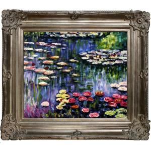 20 in. x 24 in. Water Lilies (Pink) Hand Painted Classic Artwork MON2605 FR 801S20X24