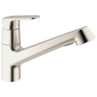 GROHE Europlus Single Handle Pull Out Sprayer Kitchen Faucet in Supersteel with 1.5gpm Water Care 32946DCE
