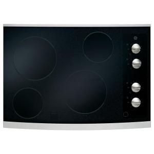 GE 30 in. Ceramic Glass Electric Cooktop in Stainless Steel with 4 Elements including PowerBoil JP336SDSS
