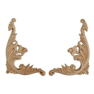 American Pro Decor 9 in. x 6 3/4 in. x 1/2 in. Unfinished Medium Hand Carved North American Solid Red Oak Wood Onlay Acanthus Wood Scroll 5APD10421