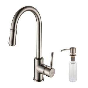 KRAUS Single Handle High Arc Pull Out Sprayer Kitchen Faucet and Dispenser in Satin Nickel KPF 1622 KSD 30SN