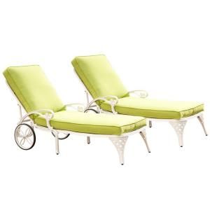 Home Styles Biscayne White Patio Chaise Lounge with Green Apple Cushion (Set of 2) 5552 8312