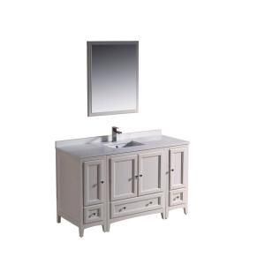 Fresca Oxford 54 in. Vanity in Antique White with Ceramic Vanity Top in White and Mirror FVN20 123012AW
