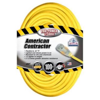 American Contractor 100 ft. 12/3 SJEOW Outdoor Extension Cord with Lighted End 016990002