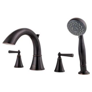 Pfister Saxton 2 Handle Roman Tub Trim with Handshower in Tuscan Bronze (Valve not included) RT6 4GLY