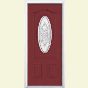 Masonite New Haven Three Quarter Oval Lite Painted Steel Entry Door with Brickmold 25168
