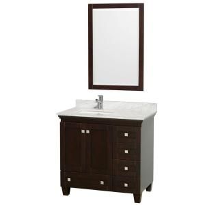 Wyndham Collection Acclaim 36 in. Vanity in Espresso with Marble Vanity Top in Carrara White and Porcelain Under Mounted Sink WCV800036ESCW